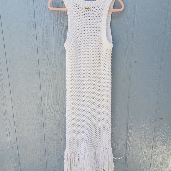 Michael Kors Fringe Cotton Open Knit Fringe Midi Dress Cover Up Beach Resortwear - Picture 4 of 9